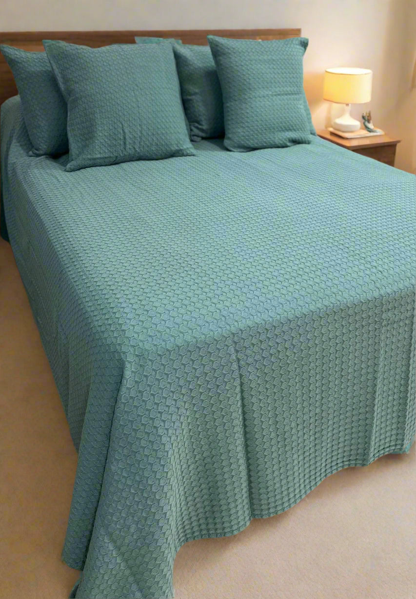 Stonewashed Waffle 100 % Cotton Bedspreads Teal