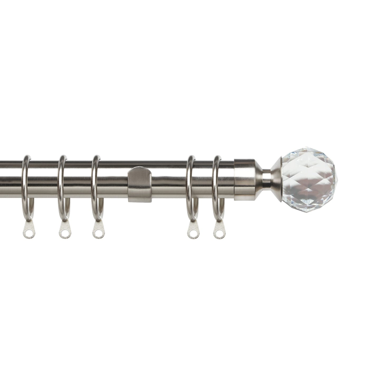 Pristine Extendible Satin Silver 28mm Curtain Poles, Crystal End