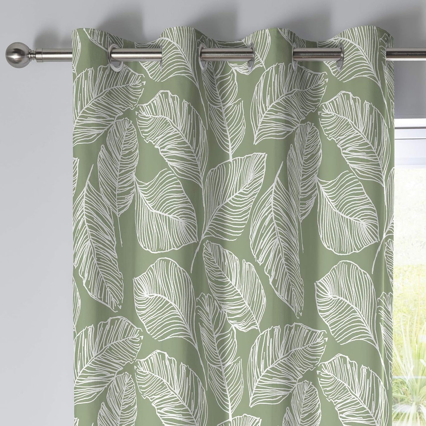 Mateus Scandi Leaf Eyelet Curtains, Green