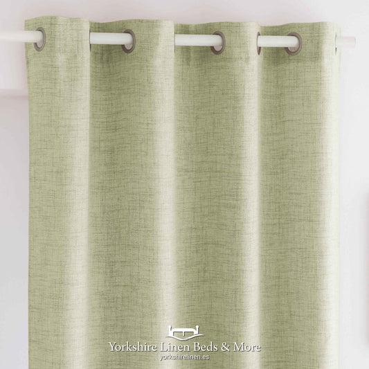Alaya Eyelet Linen Style Curtain Panels, Green - Curtains & Voiles - Yorkshire Linen Beds & More