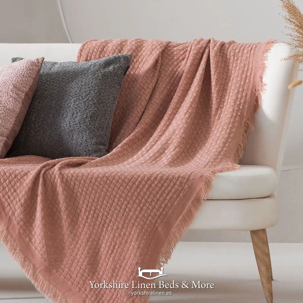 Ava Fringed Throw, Pink - Throws & Bedspreads - Yorkshire Linen Beds & More