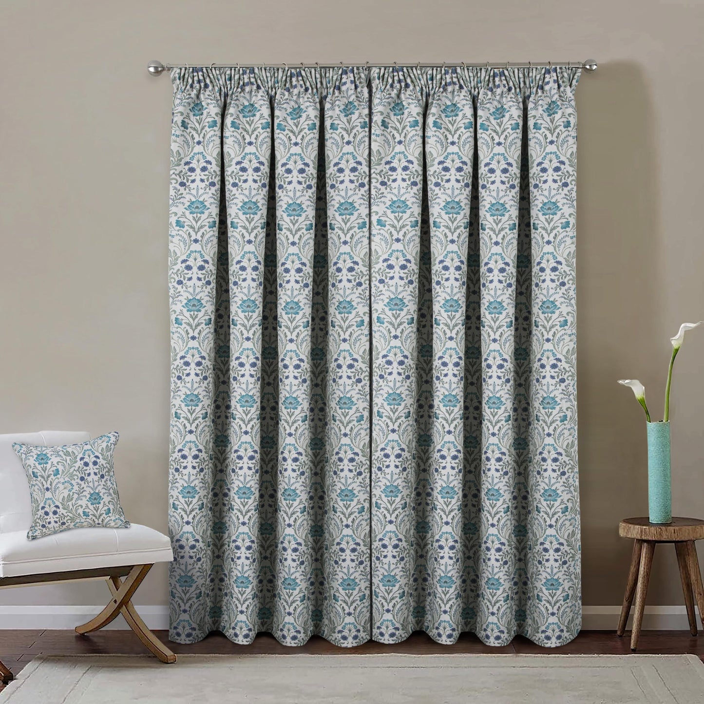 Cotswold Pencil Pleat 100% Blackout Curtains, Blue