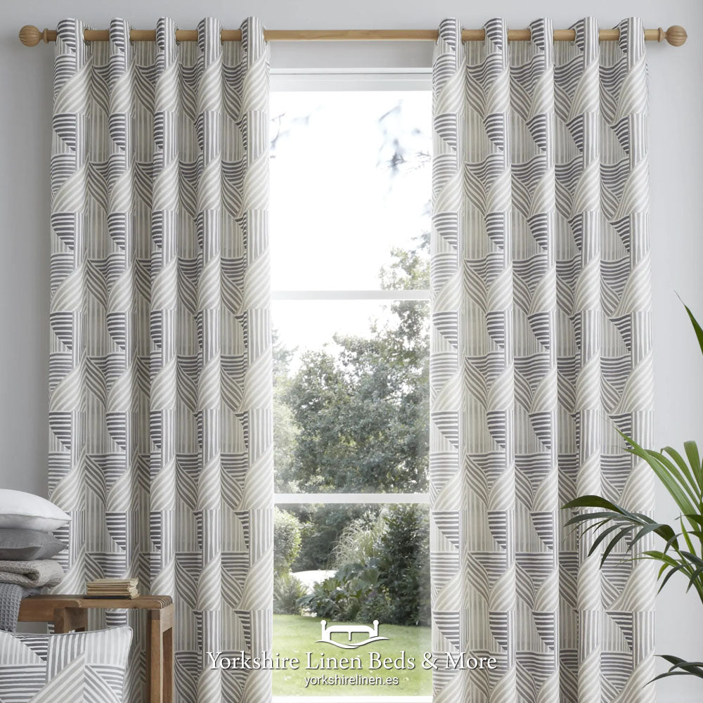 Campbell Geometric Ring Top Curtains, Natural - Curtains & Voiles - Yorkshire Linen Beds & More