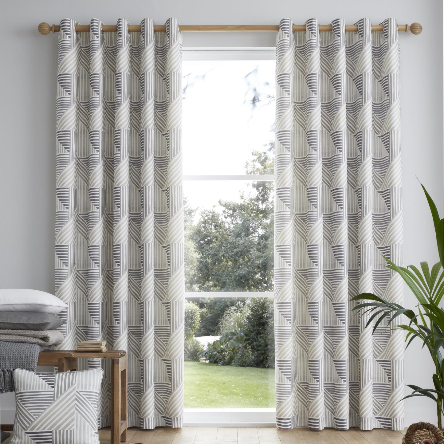 Campbell Geometric Ring Top Curtains, Natural SALE