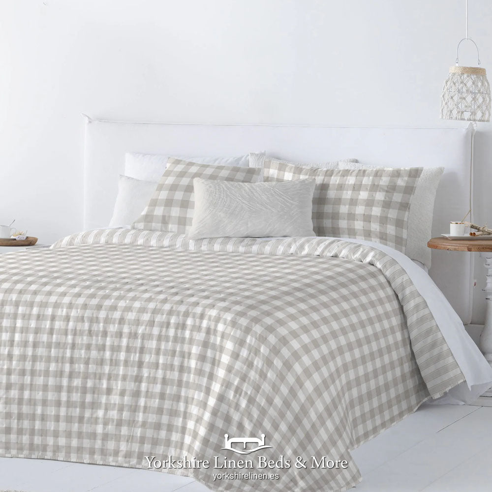 Checkers Reversible Bedspreads, Beige - Bedspreads & Runners - Yorkshire Linen Beds & More