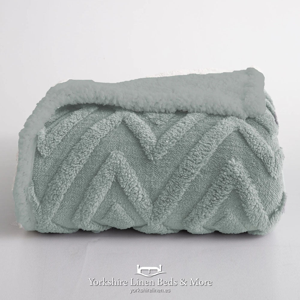 Chevron Tuft Snuggle Fleece Throw, Duck Egg - Throws & Bedspreads - Yorkshire Linen Beds & More
