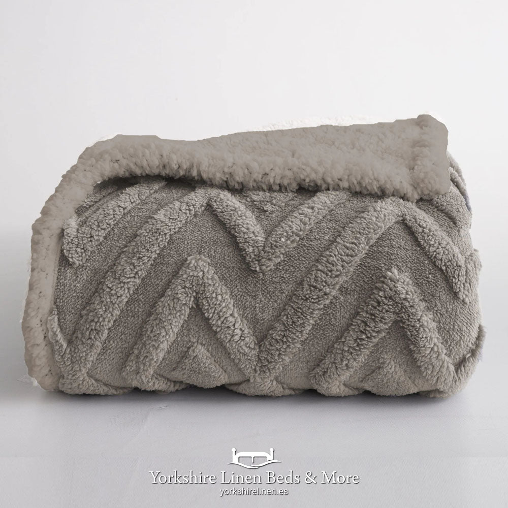 Chevron Tuft Snuggle Fleece Throw, Stone - Throws & Bedspreads - Yorkshire Linen Beds & More