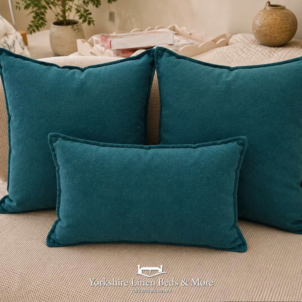 Dalia Linen Blend Filled Cushions, Teal 42 - Cushions & Cushion Covers - Yorkshire Linen Beds & More, Mijas Costa, Spain