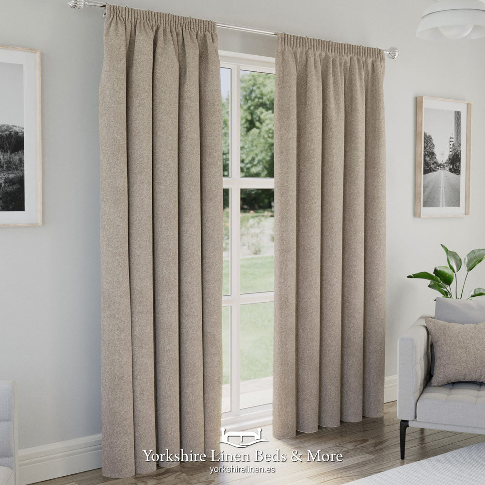 Dallas 100% Blackout Pencil Pleat Curtains, Natural - Curtains & Voiles - Yorkshire Linen Beds & More