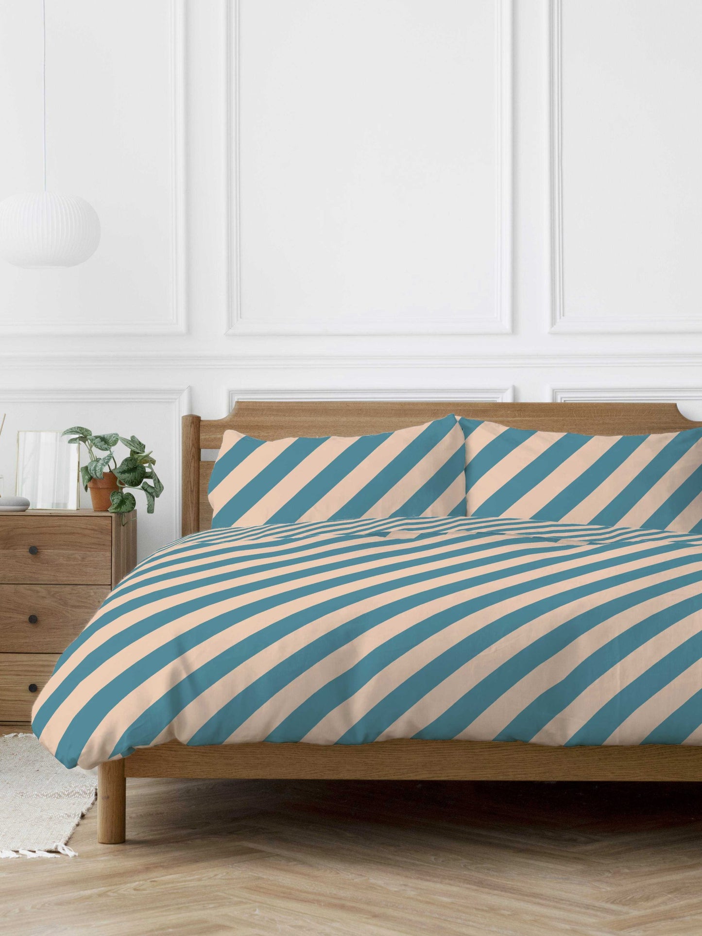 Diagonal Stripe Duvet Set, Teal & Peach ON LINE EXCLUSIVE OFFER
