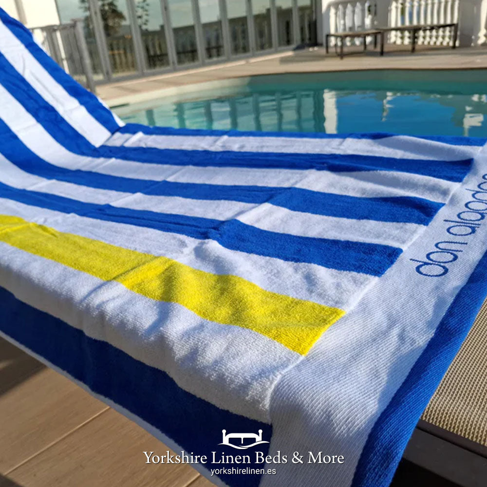 Don Algodon Luxury Beach Towels Blue & Yellow Stripe SALE