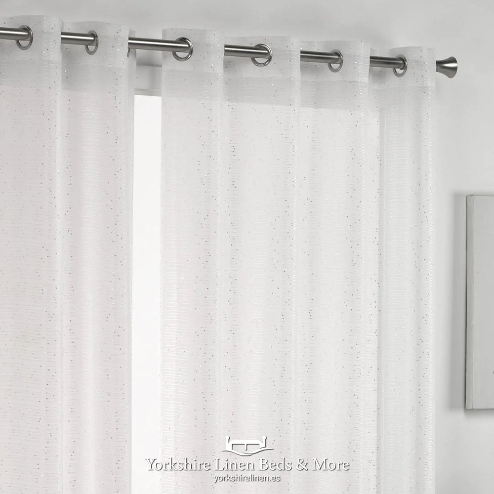 Elegant Sparkle White & Silver Voile Panel - Curtains & Voiles - Yorkshire Linen Beds & More, Mijas & Marbella 2
