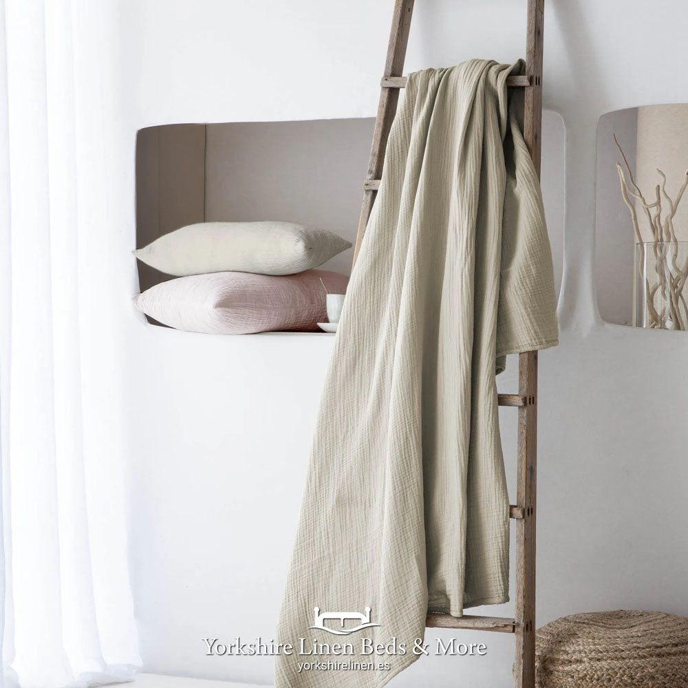 Elian Cotton Multiuse Throw, Beige - Throws & Bedspreads - Yorkshire Linen Beds & More