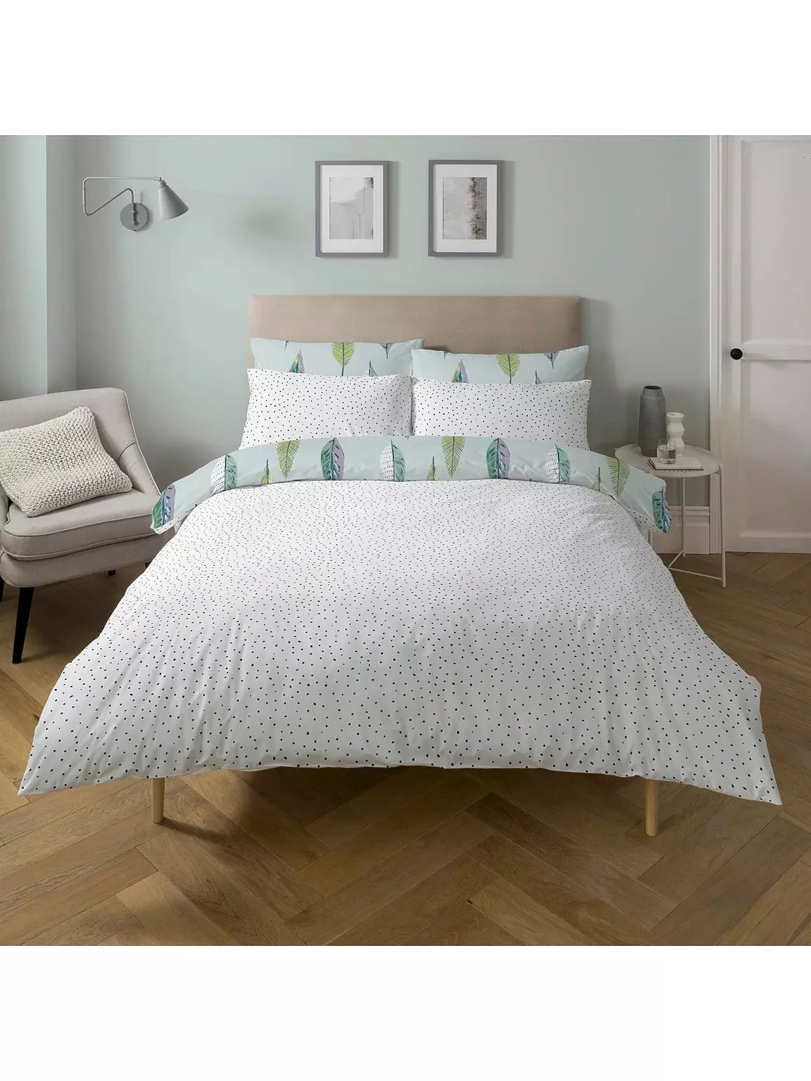 Skandi Leaf Duvet Set, Duck Egg