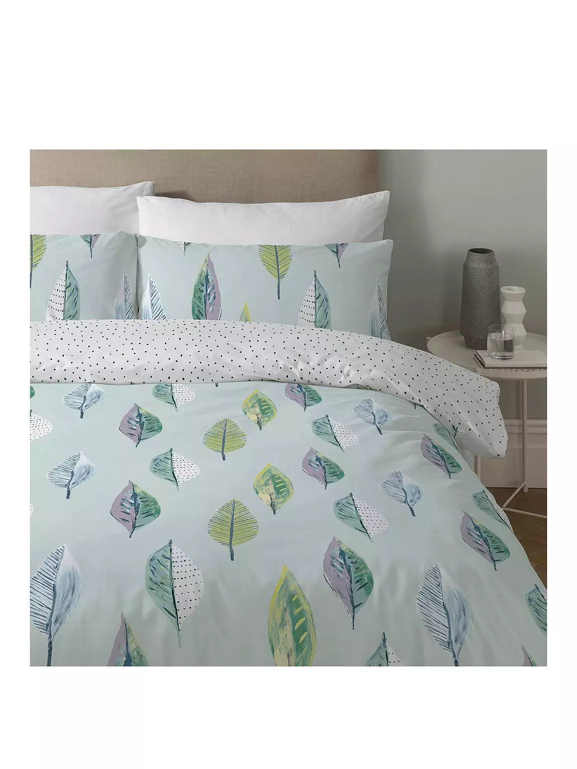 Skandi Leaf Duvet Set, Duck Egg
