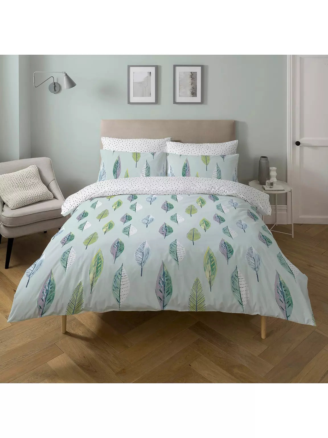 Skandi Leaf Duvet Set, Duck Egg