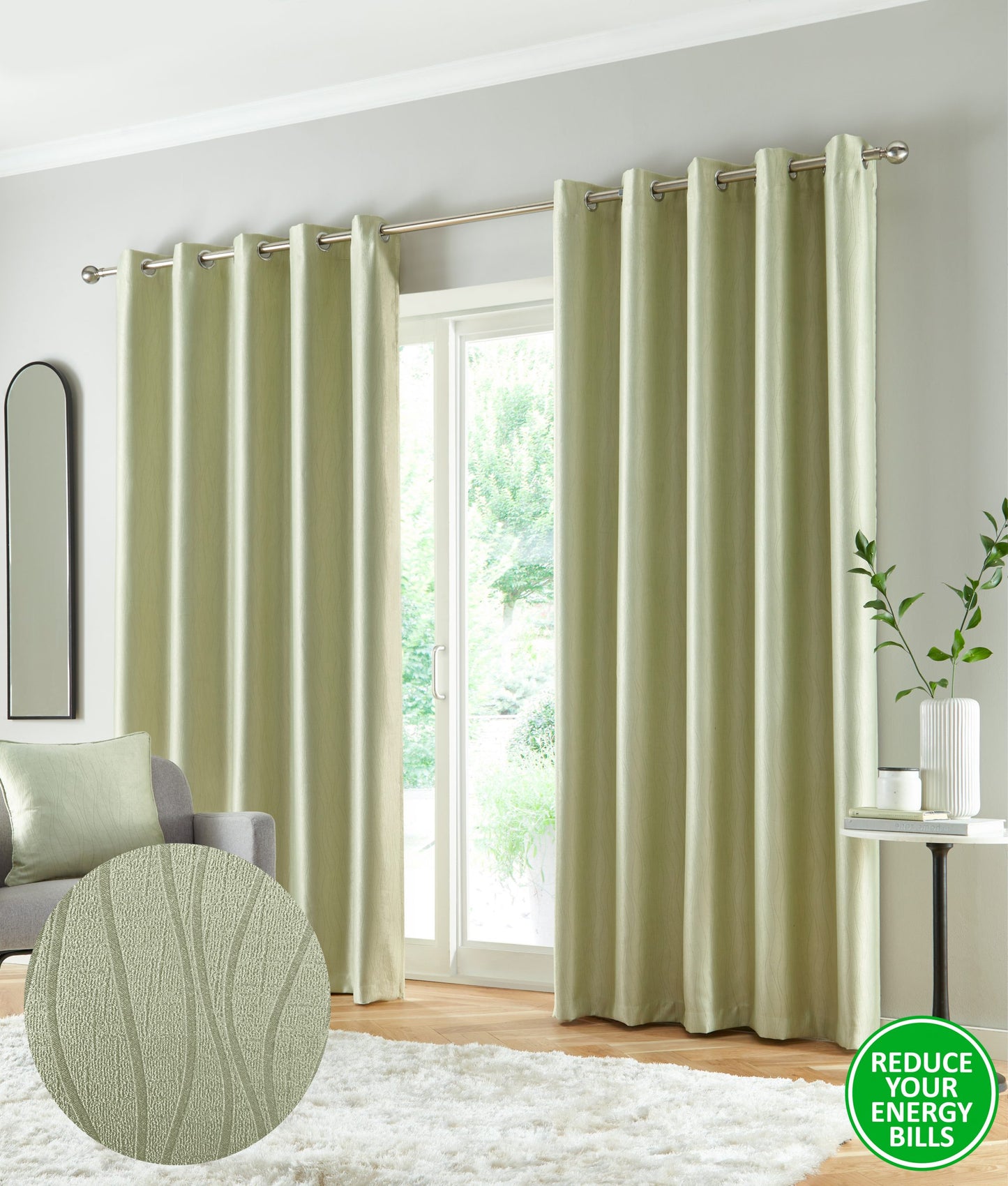 Goodyear Thermal Ring Top Block Out Curtains, Green
