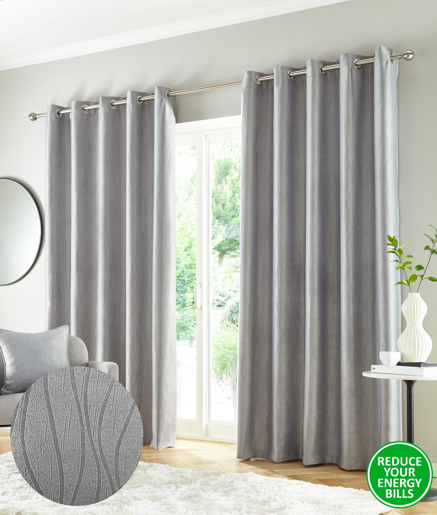 Goodyear Thermal Ring Top Block Out Curtains, Grey