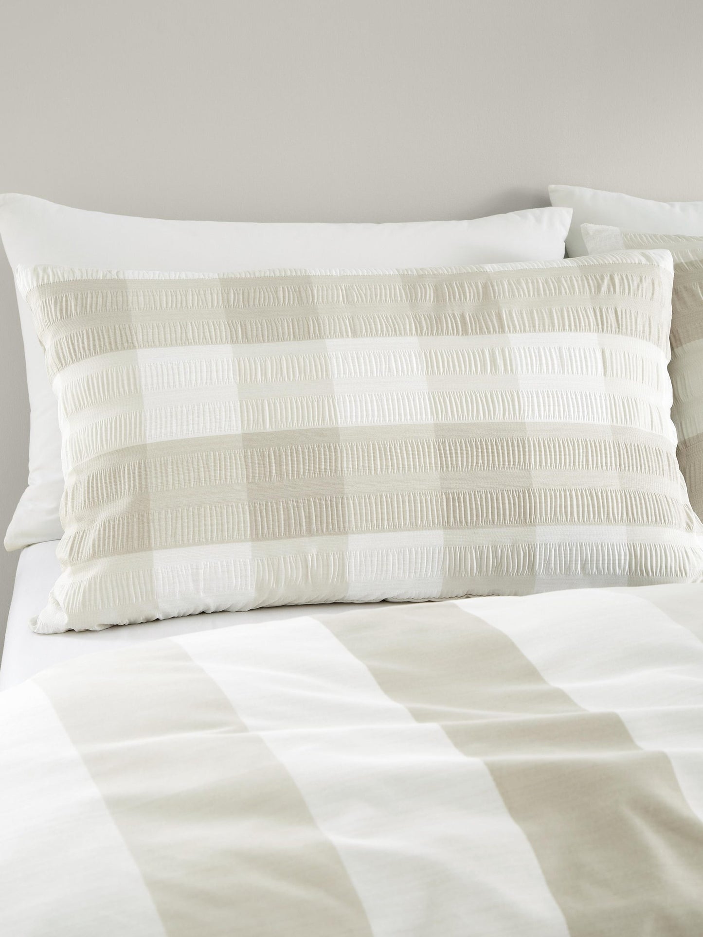 Gingham Check Seersucker Duvet Set, Beige. SALE