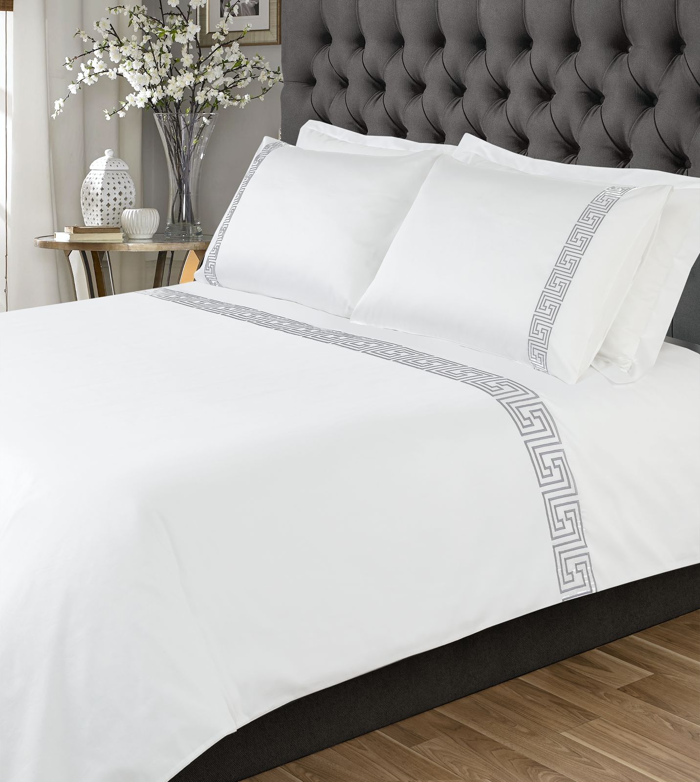 Opulence Atenas 100% Cotton Percale Duvet Set, Grey Detail SALE
