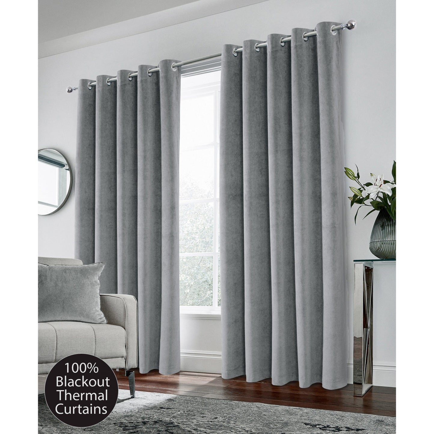 Hampton Blackout Thermal Velvet Curtains, Eyelet, Grey