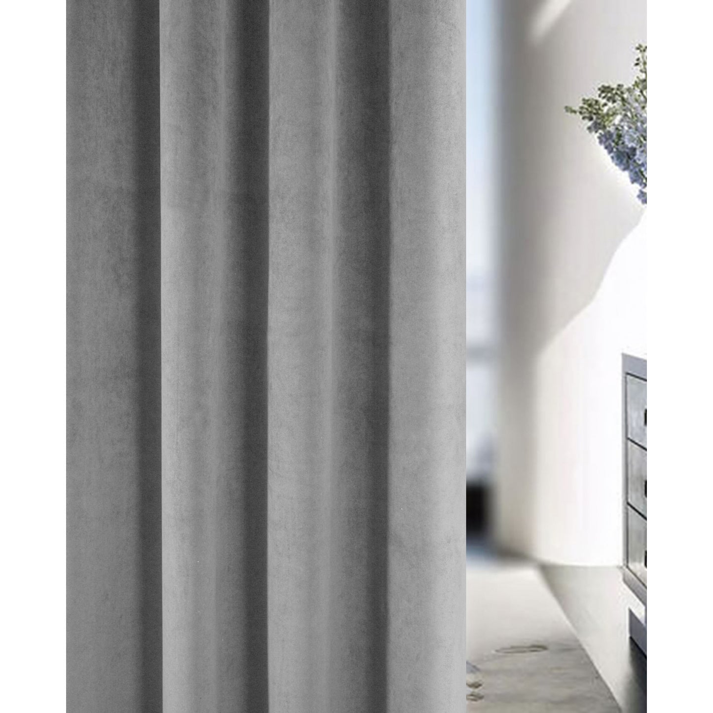 Oxford Blackout Thermal Velvet Curtains, Heading Tape, Grey