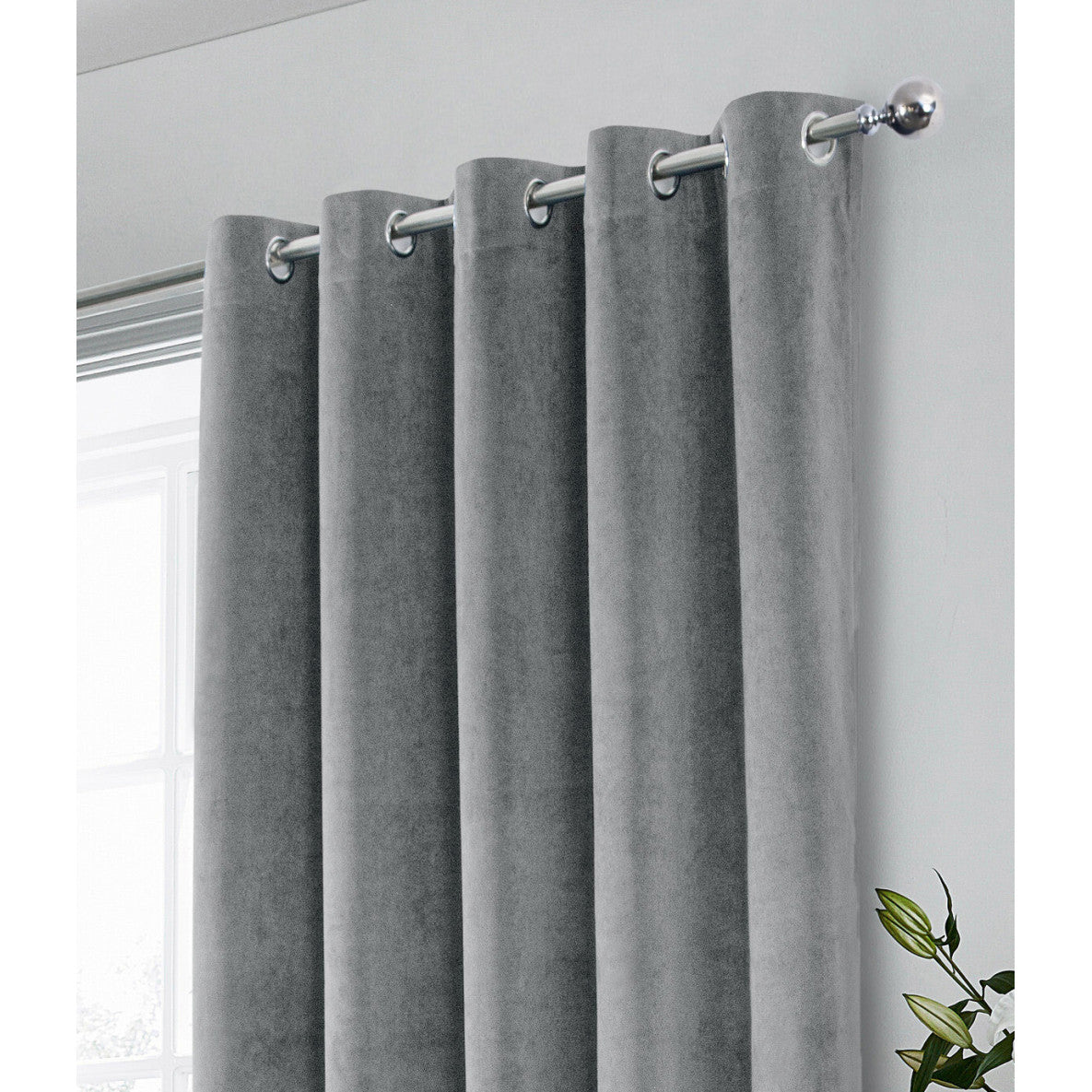 Hampton Blackout Thermal Velvet Curtains, Eyelet, Grey