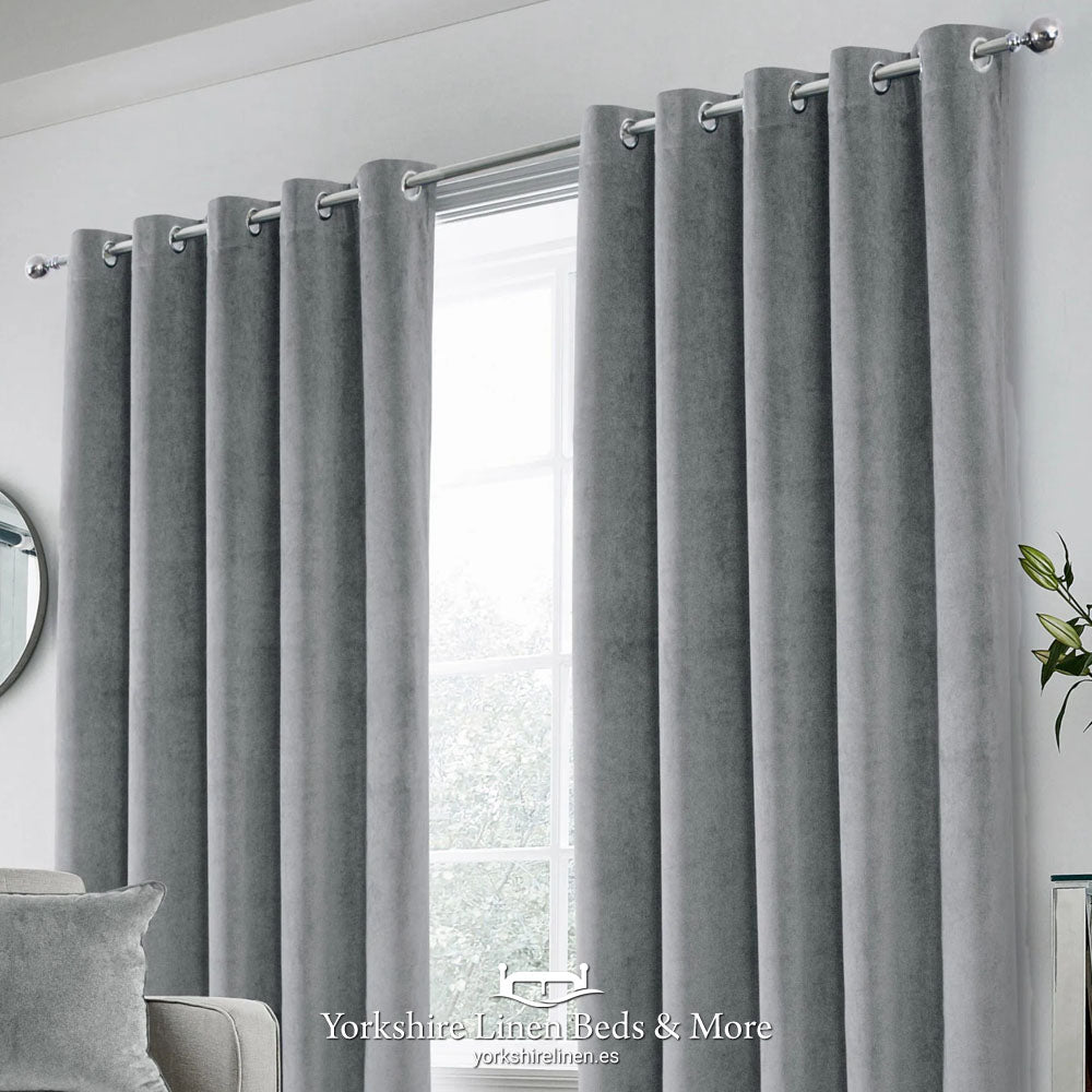 Hampton Blackout Thermal Velvet Curtains, Eyelet, Grey - Blackout Curtains - Yorkshire Linen Beds & More
