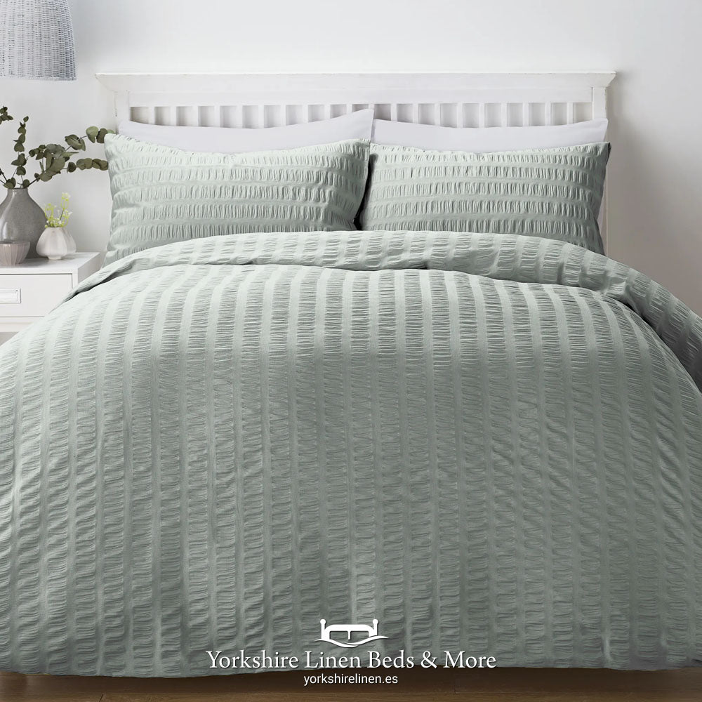 Homley Seersucker Duvet Sets, Duck Egg - Duvet Covers & Sets - Yorkshire Linen Beds & More