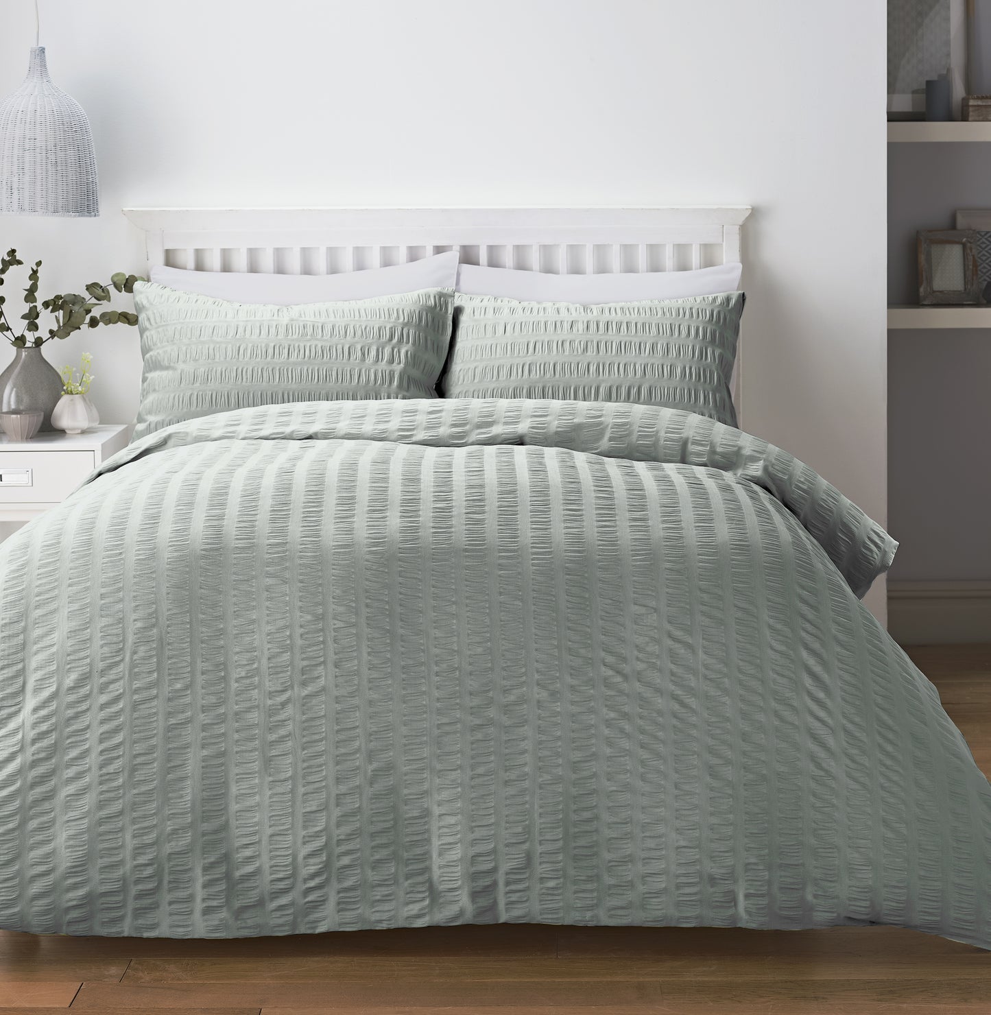 Homley Seersucker Duvet Sets, Duck Egg