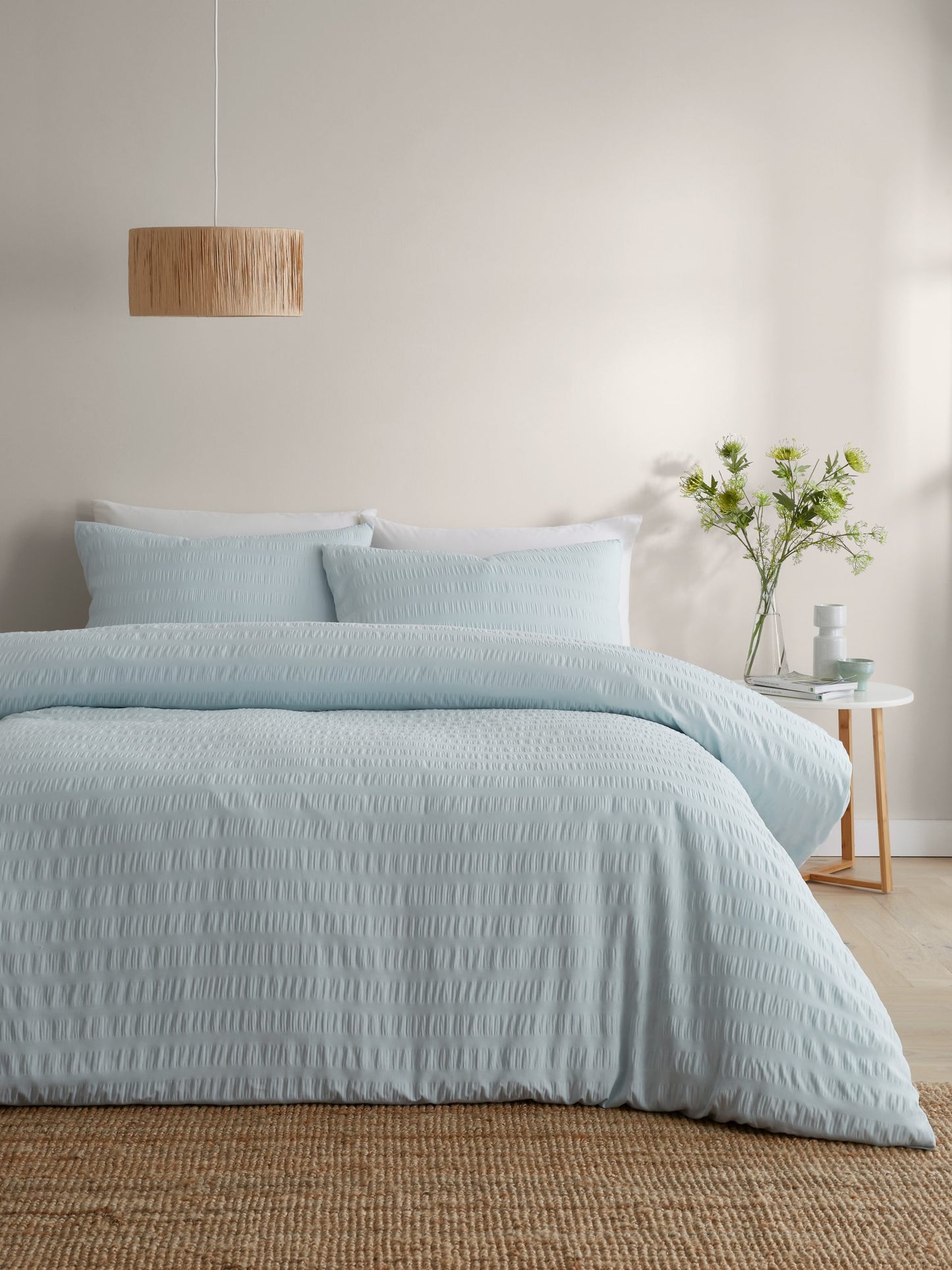 Homley Seersucker Duvet Sets, Duck Egg