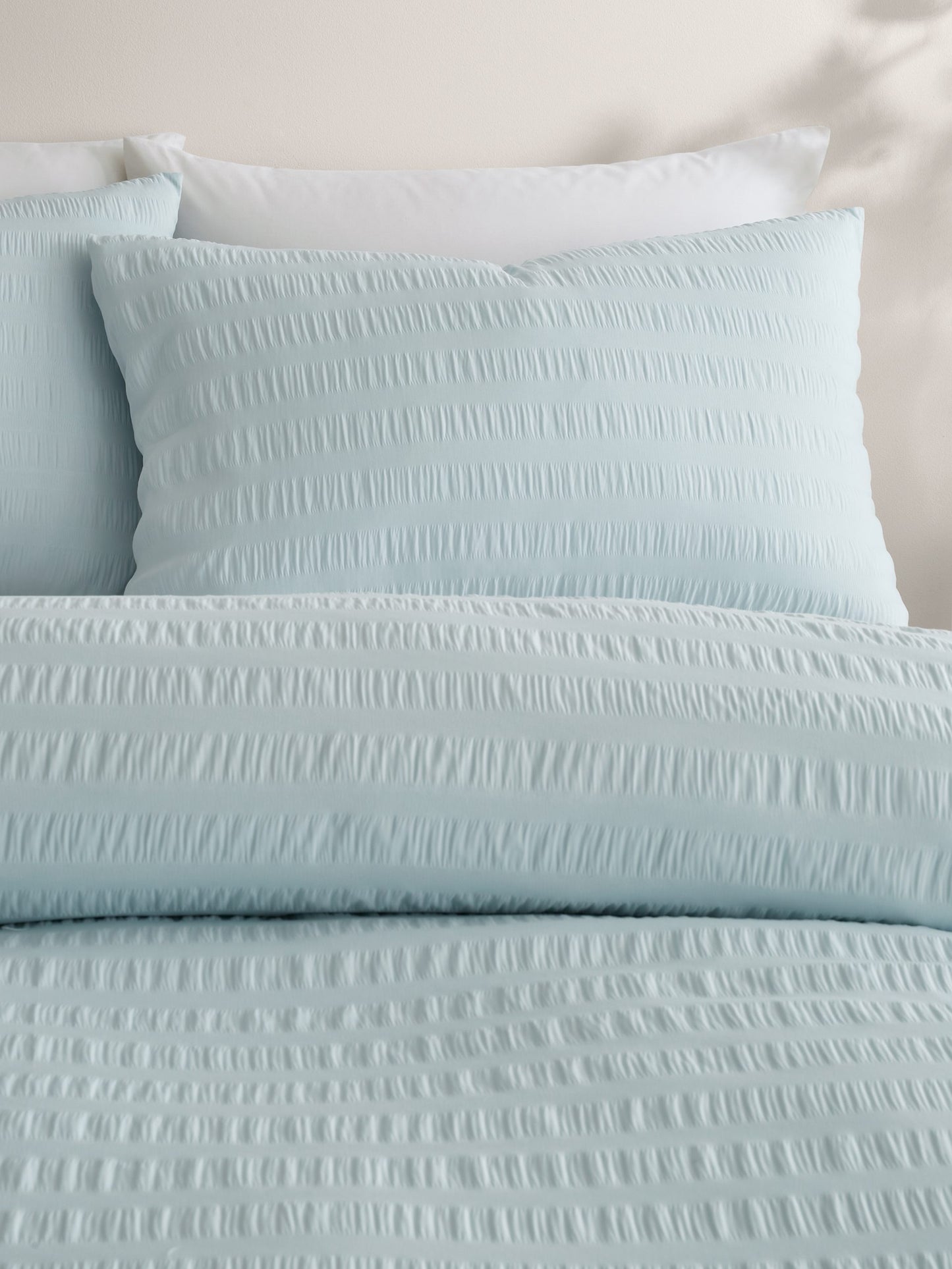 Homley Seersucker Duvet Sets, Duck Egg