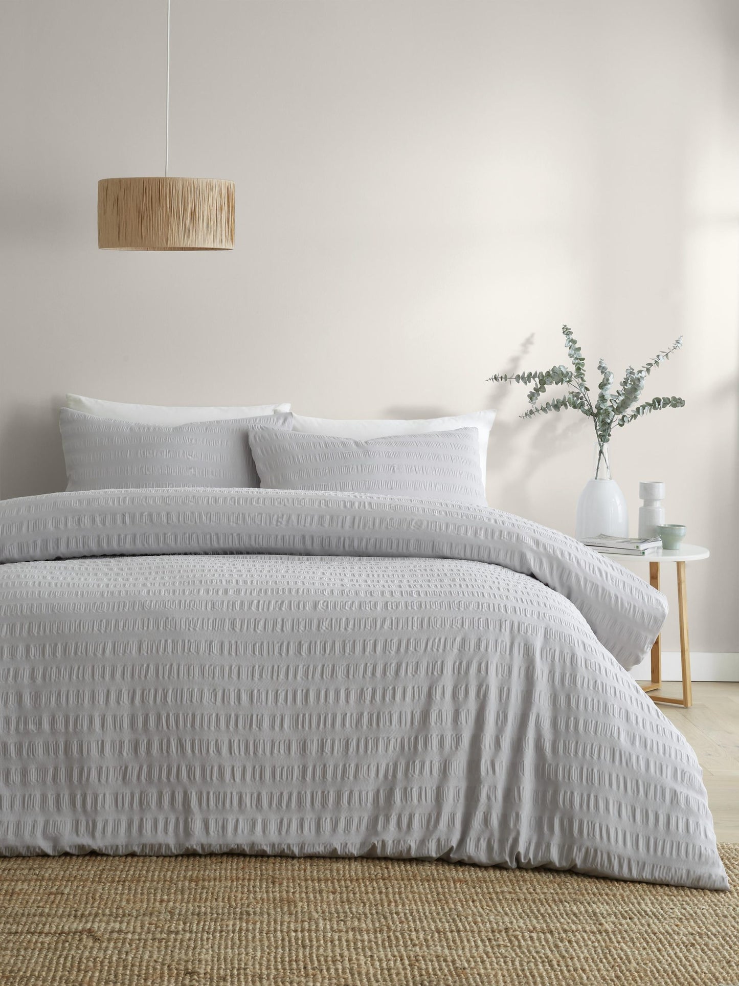Homley Seersucker Duvet Sets, Silver