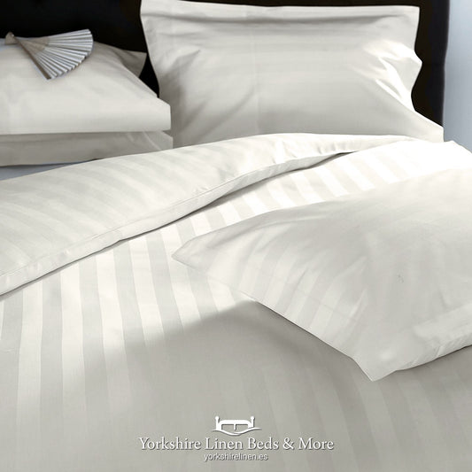 Hotel Stripe 540TC Cotton Ivory Pillowcases Fitted Sheet Flat Sheets - Yorkshire Linen Beds & More