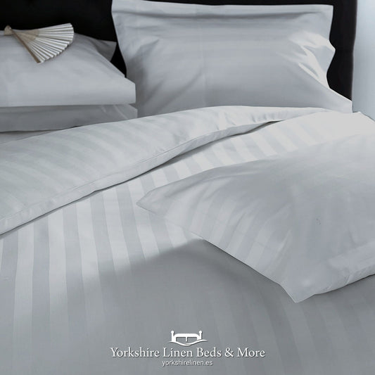 Hotel Stripe 540TC Cotton Platinum Pillowcases Fitted Sheet Flat Sheets - Yorkshire Linen Beds & More