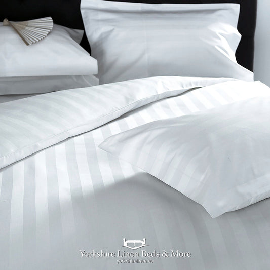 Hotel Stripe 540TC Cotton White Pillowcases Fitted Sheet Flat Sheets - Yorkshire Linen Beds & More