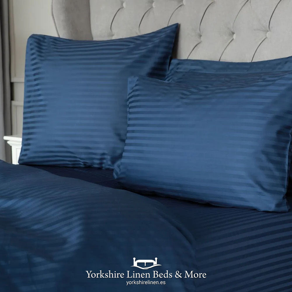 Hotel Stripe Navy Extra Deep 38cm Sheets, 540 Thread Count - Sheets & Pillowcases - Yorkshire Linen Beds & More