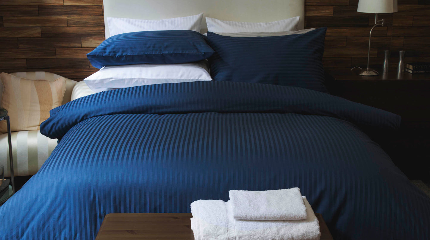 Hotel Stripe Navy Duvet Cover Set, 540 TC