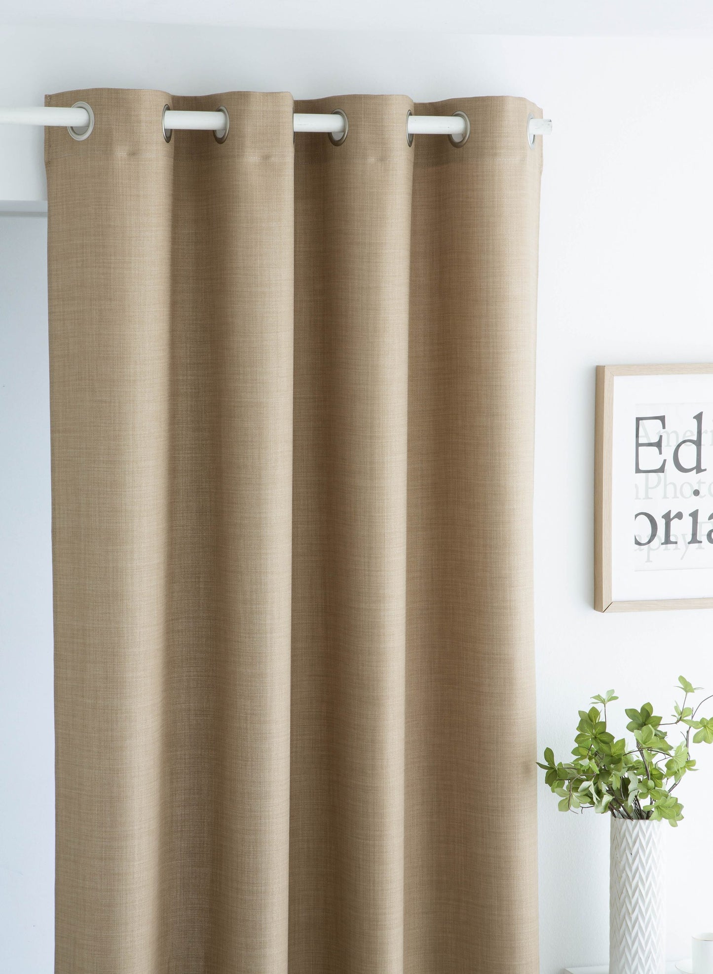 Inaya Linen Style Ring Top Curtains, Taupe