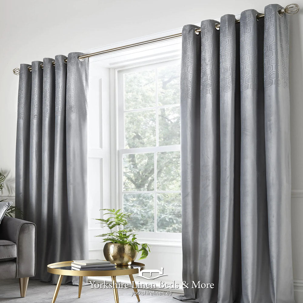 Jasper Eyelet Curtains, Silver - Curtains & Voiles - Yorkshire Linen Beds & More