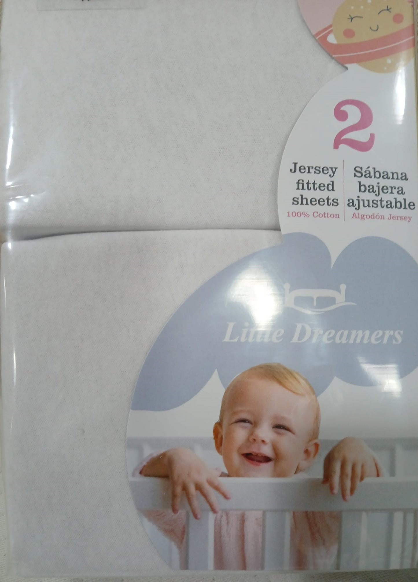 Little Dreamers Organic Stretch Jersey Cot Sheets 2 PK, White