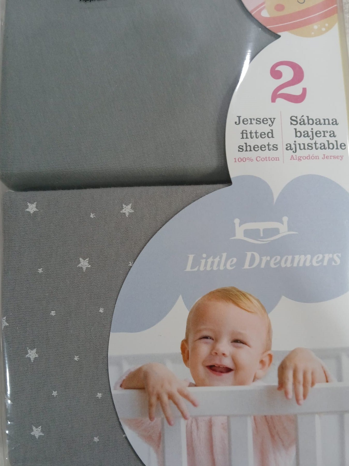 Little Dreamers Organic Stretch Jersey Cot Sheets 2 PK Silver SALE