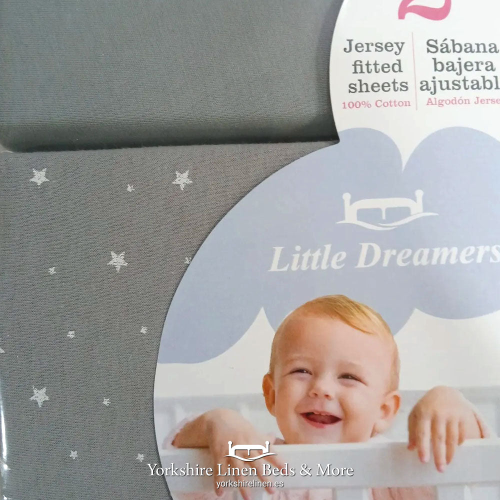 Little Dreamers Organic Stretch Jersey Cot Sheets 2 PK Silver - Baby Bed Linen & Towels - Yorkshire Linen Beds & More