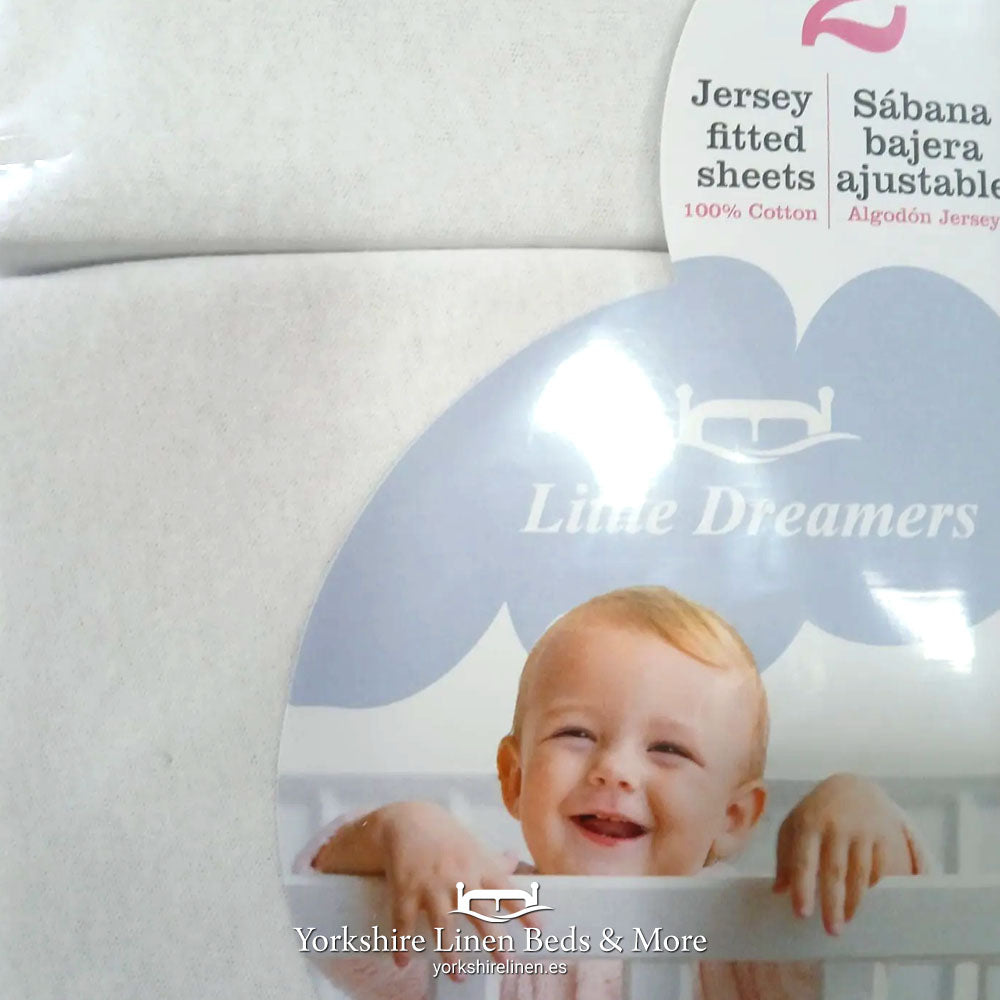 Little Dreamers Organic Stretch Jersey Cot Sheets 2 PK White - Baby Bed Linen & Towels - Yorkshire Linen Beds & More