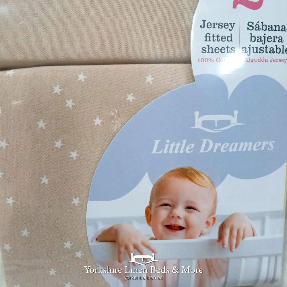 Little Dreamers Organic Stretch Jersey Cot Sheets 2 Pack Beige - Baby Bed Linen & Towels - Yorkshire Linen Beds & More