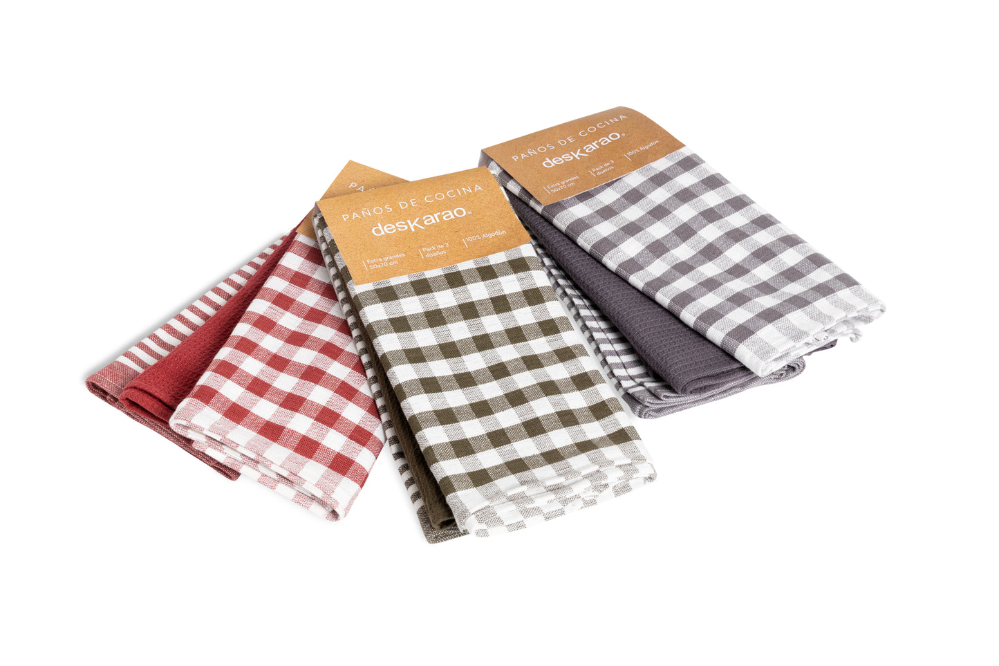 Pack of Three 100 % Cotton Tea Towels - Various Colours