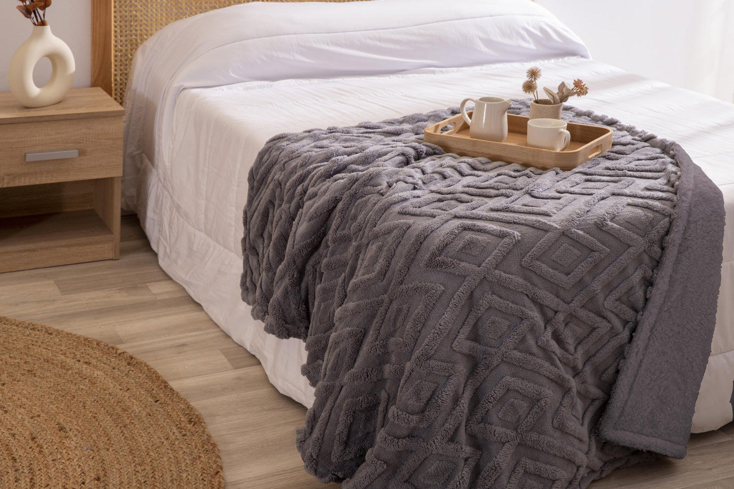 Chevron Tuft Snuggle Fleece Throw, Duck Egg SALE