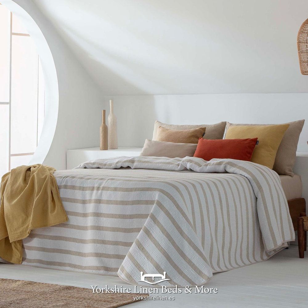 Mambo Reversible Bedspread, Beige - Bedspreads & Runners - Yorkshire Linen Beds & More