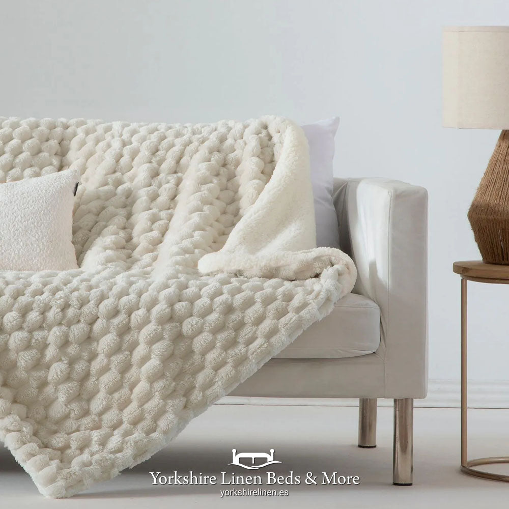 Margot Luxury Faux Fur Throw, Ivory - Throws & Bedspreads - Yorkshire Linen Beds & More