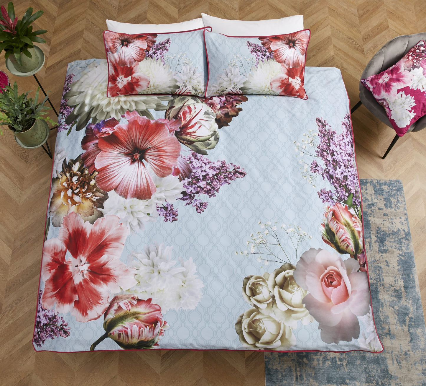 Mayfair Lady 100% Cotton Duvet Set, Blue Reduced to Clear